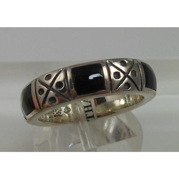 Designer Signed Sterling Silver Band Ring Vintage Black 925 Stamped Band Size 6 - Picture 1 of 9